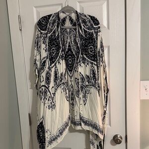 Black and White Boho Printed Open Cardigan